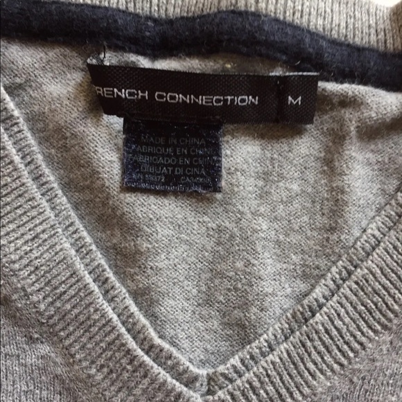 French Connection V-Neck Men Sweater Cotton M Long Sleeve Gray - Picture 4 of 11